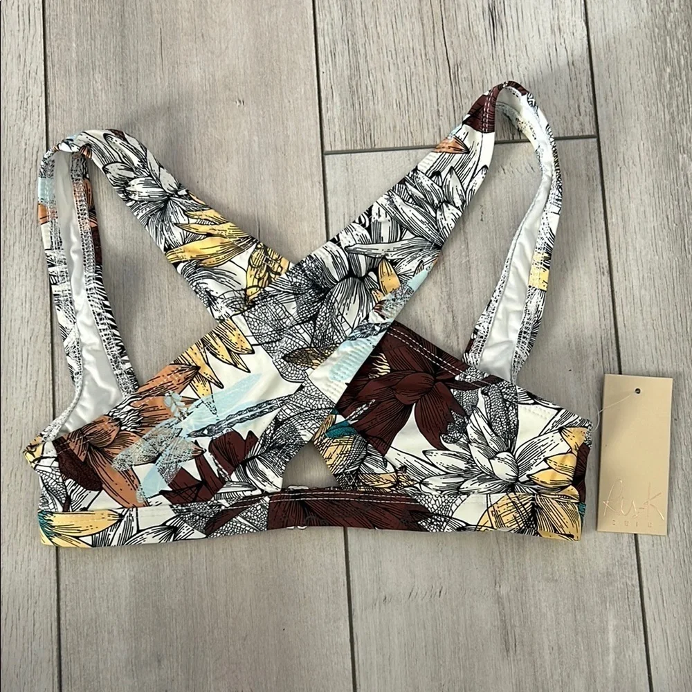 Ris-K Dippin' Daisy's Tide Lotus criss cross bikini top size XS swim swimsuit